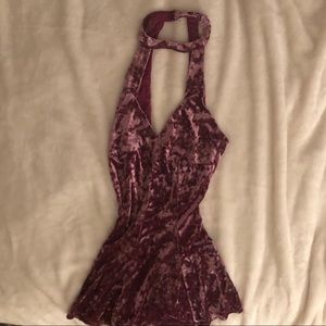 Urban Outfitters dark pink velvet cutout romper